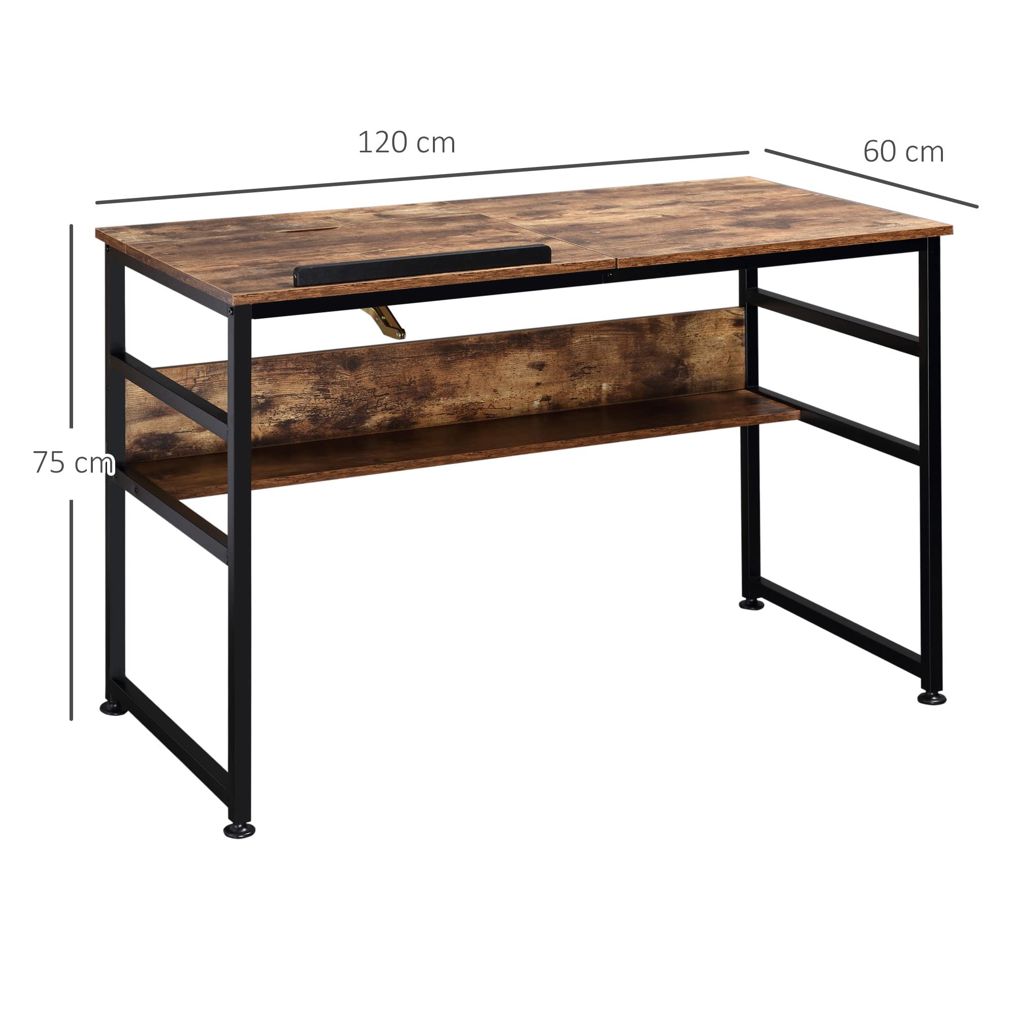 HOMCOM Mesa de dibujo ajustable 15 niveles tablero inclinable Marrón | Mesa de dibujo, estación de trabajo para pintar, escritorio multifuncional, estante de almacenamiento, Home Office.