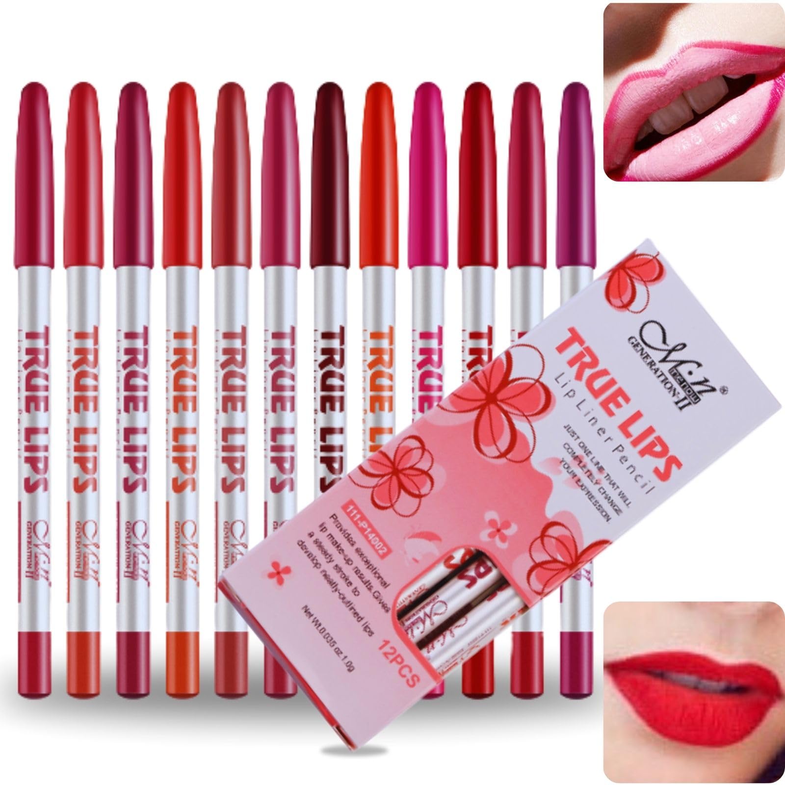 Perfilador Labios Pack 12unds.- Lip Liner Enriquecido con Vitaminas y Aloe Vera- Perfilador Labios Nude de Acabado Profesional- Delineador Labios en 12 Colores Diferentes- Lapiz Labios