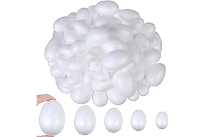 DIYASY 50-Pack Smooth Mixed Sized White Foam Plastic Eggs