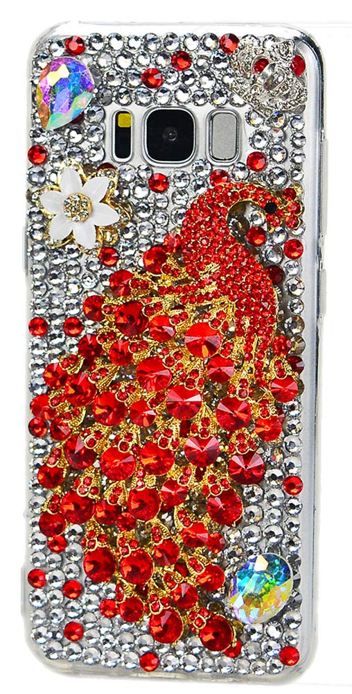 STENES Bling Case Compatible with Galaxy Note 9 Case - 3D Handmade Luxury Peacock Flowers Cover Case Compatible with Samsung Galaxy Note 9 / Galaxy SM-N960U / Galaxy SM-N960F - Red