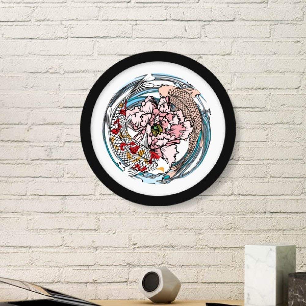 Cadre photo rond avec motif carpe pivoine géométrique noir medium
