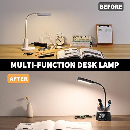 Miniatura 8 de Lámpara de escritorio LED para oficina en casa, lámpara de mesa táctil con puerto de carga USB, 3 modos de color luz de lectura regulable continua,