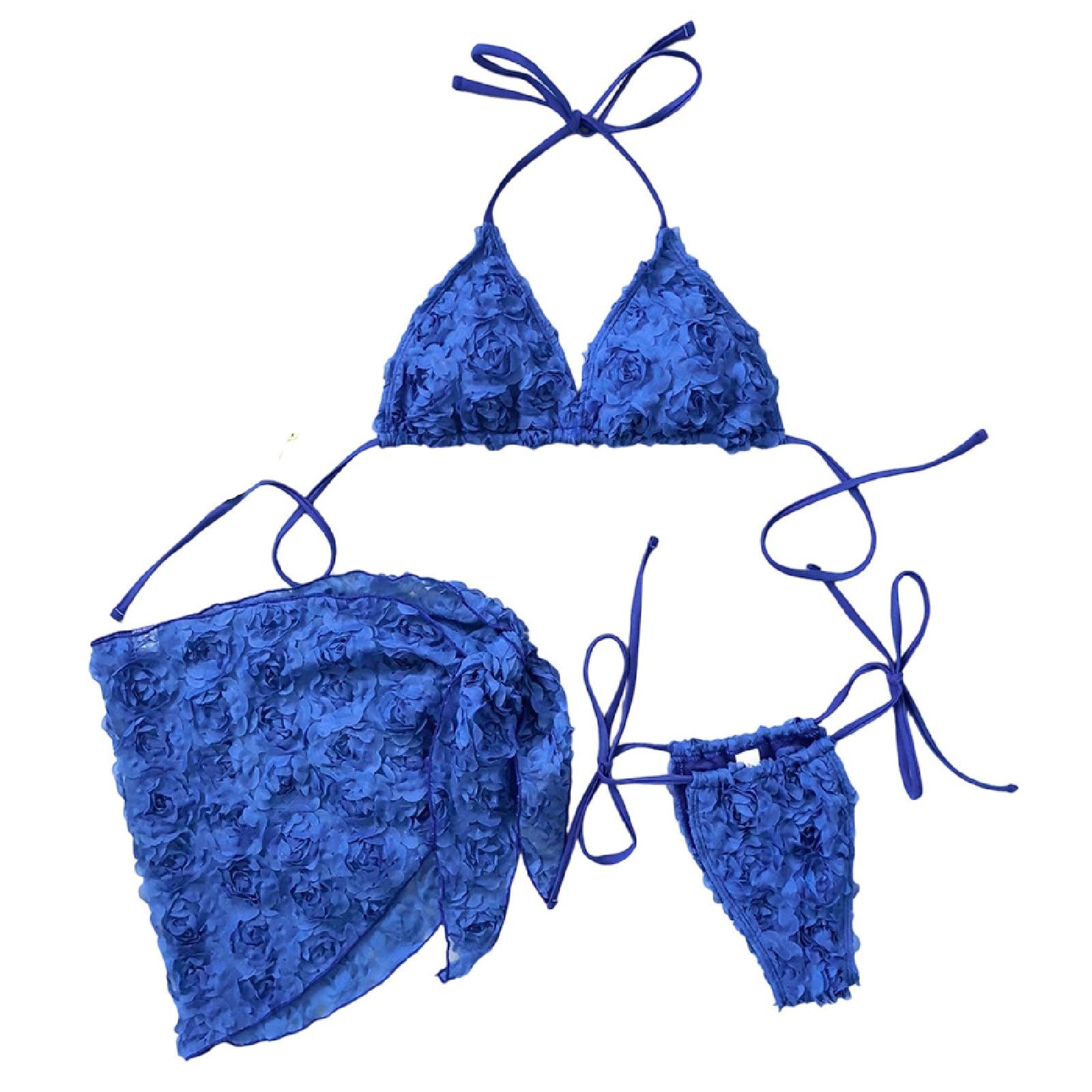 Costume da Bagno Donna 3 Pezzi Bikini Perizoma A Triangolo con Mini Copricostume Spiaggia Gonna A Fiori