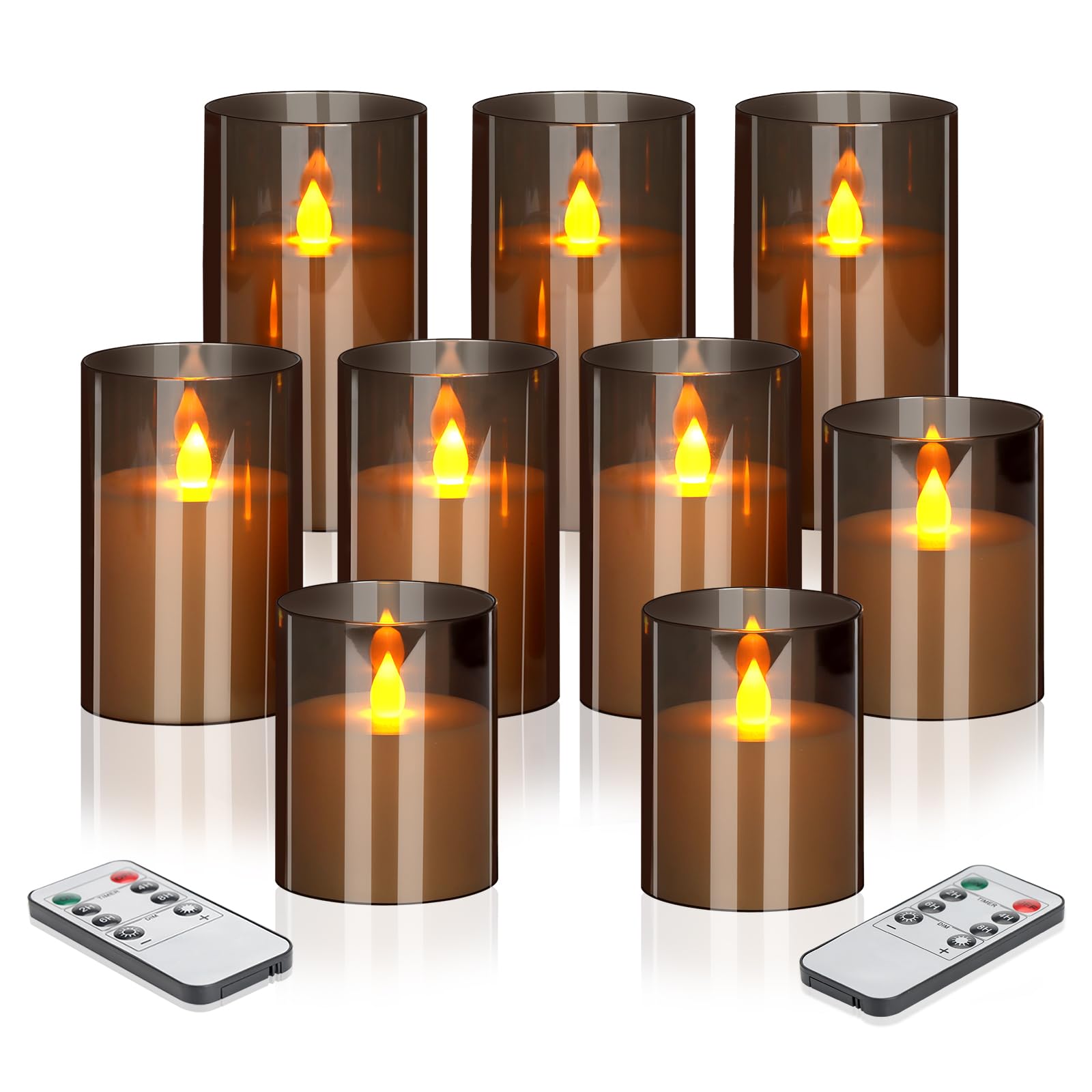 Flameless Candles 4" 5" 6" Acrylic Glass Pillars 3" Diameter Battery Operated Flickering Candles Include Remote with 24Hour Timer Function 400+ Hours
