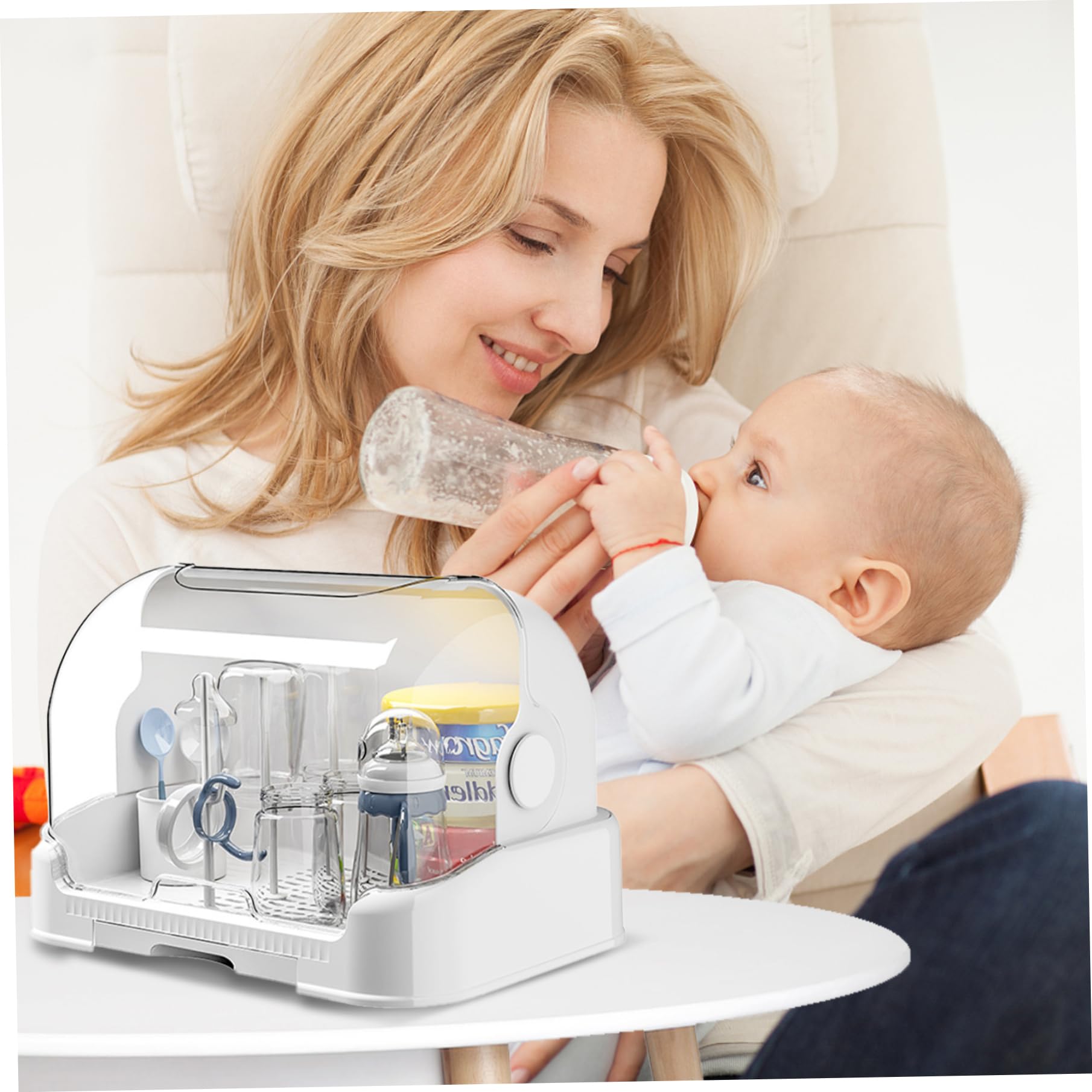 Babyflaschen-Aufbewahrung, großer Babyflaschen-Organizer mit Abdeckung und abnehmbarer Abflussschale, staubdichter tragbarer Babyflaschen-Trockenständer für Küchenschrank, Flaschen-Trockenständer, Fla