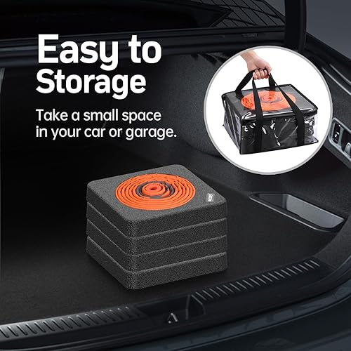 Miniatura 6 de BATTIFE Paquete de 4 conos naranjas plegables de seguridad de tráfico de 28 pulgadas con base negra pesada, conos emergentes multiusos y collar