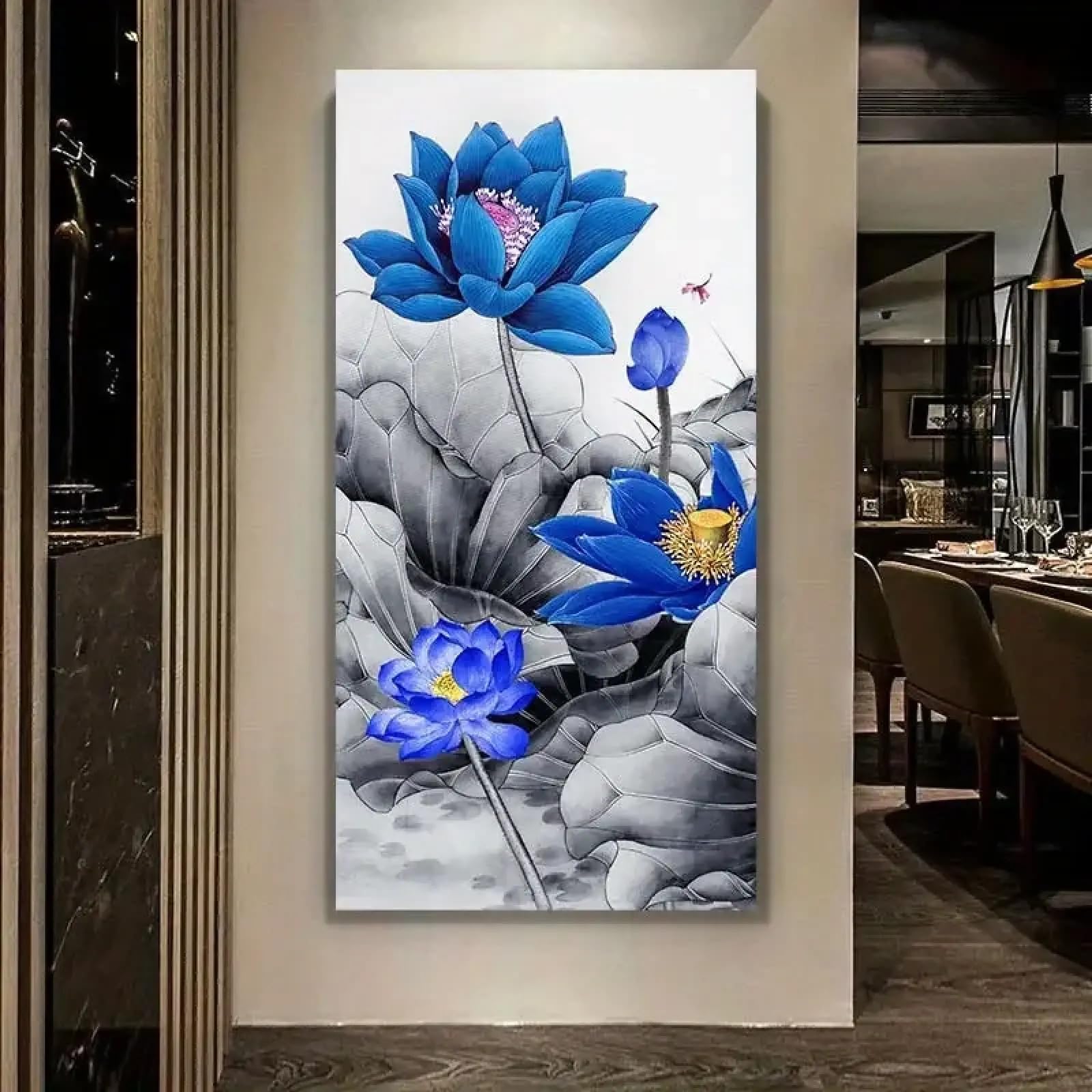 Impression aquarelle fleur de lotus déco murale toile 40x80 - 8