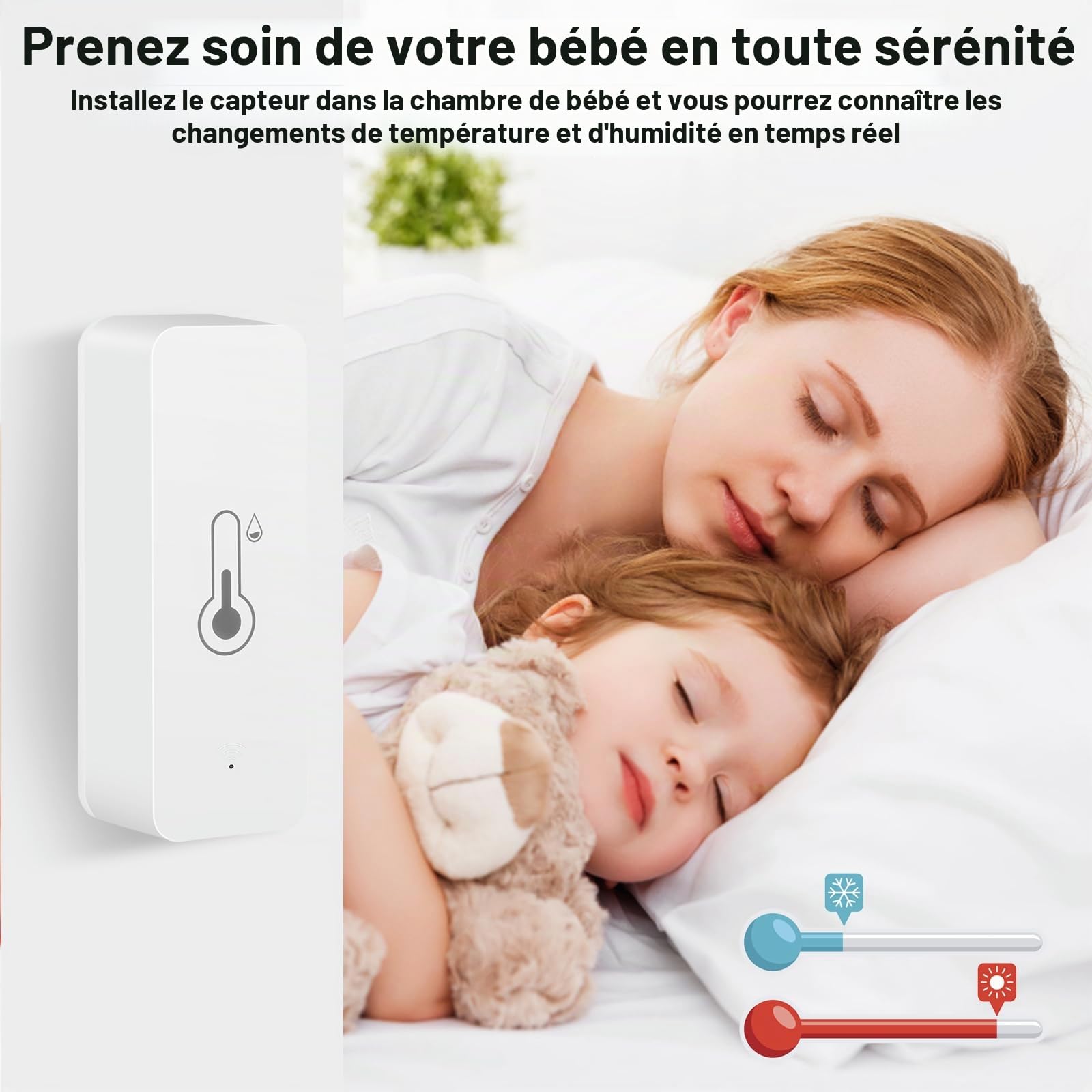 4PCS Thermomètre Connecté Thermometre Wifi Tuya Smart Thermometer Wifi Capteur TempéRature with APP Indoor Thermometer Hygrometer Support Alexa
