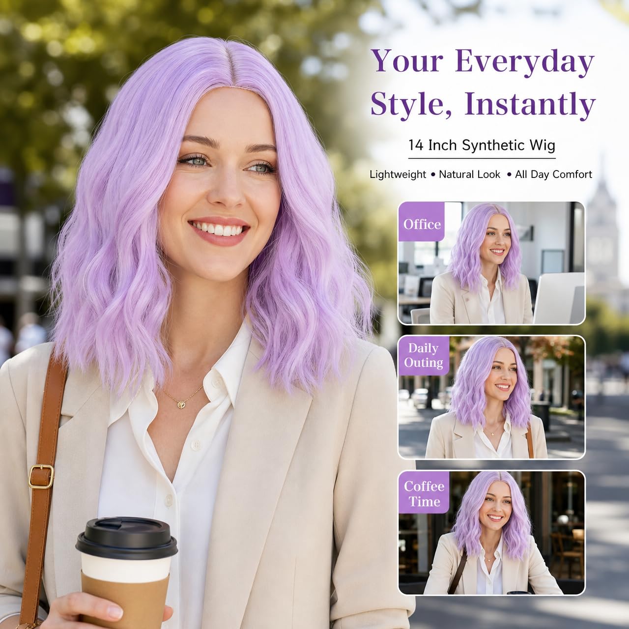 eNilecor Short Wavy Bob Wig for Women, Heat-Resistant Synthetic