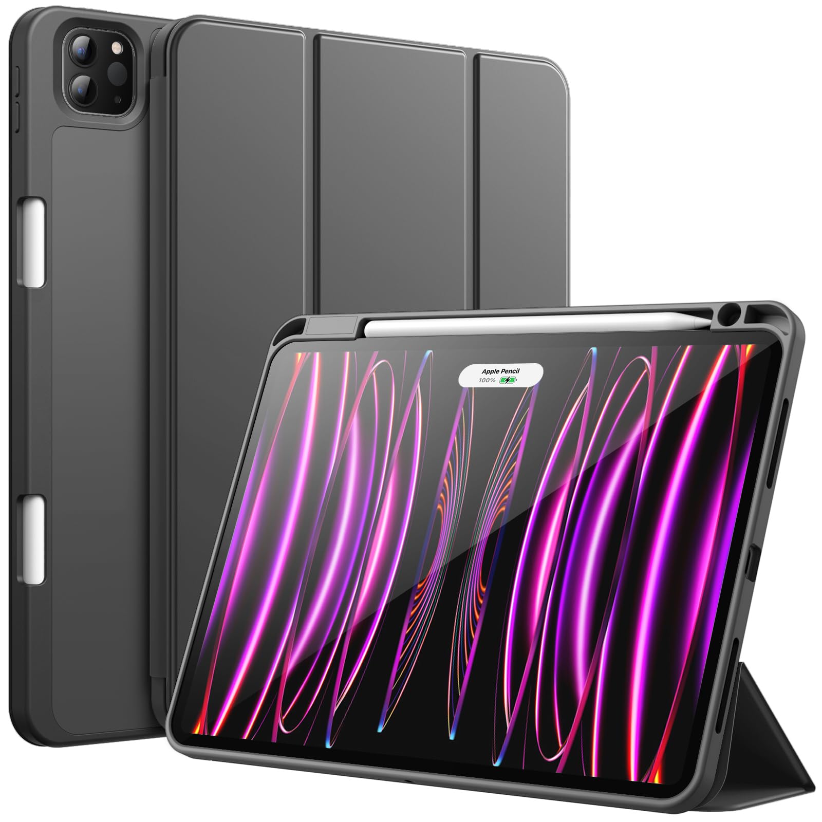 JETech Hülle für iPad Pro 11 Zoll (2022/2021/2020 Modell) mit Stifthalter, Unterstützung Pencil Aufladung der 2. Gen, Dünne Tablet Schutzhülle mit Weicher TPU Rückseite (Space Grau)
