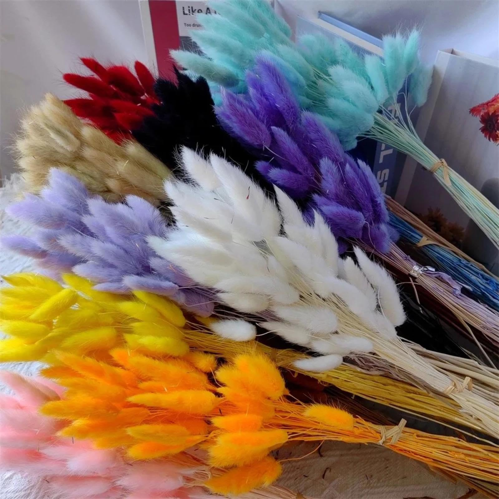 Flores secas de cola de conejo,100 piezas 45 cm hierba de cola de conejo seca decoración del hogar Boho, hierba de Pampa Natural para arreglos florales decoración del hogar de boda rosa claro