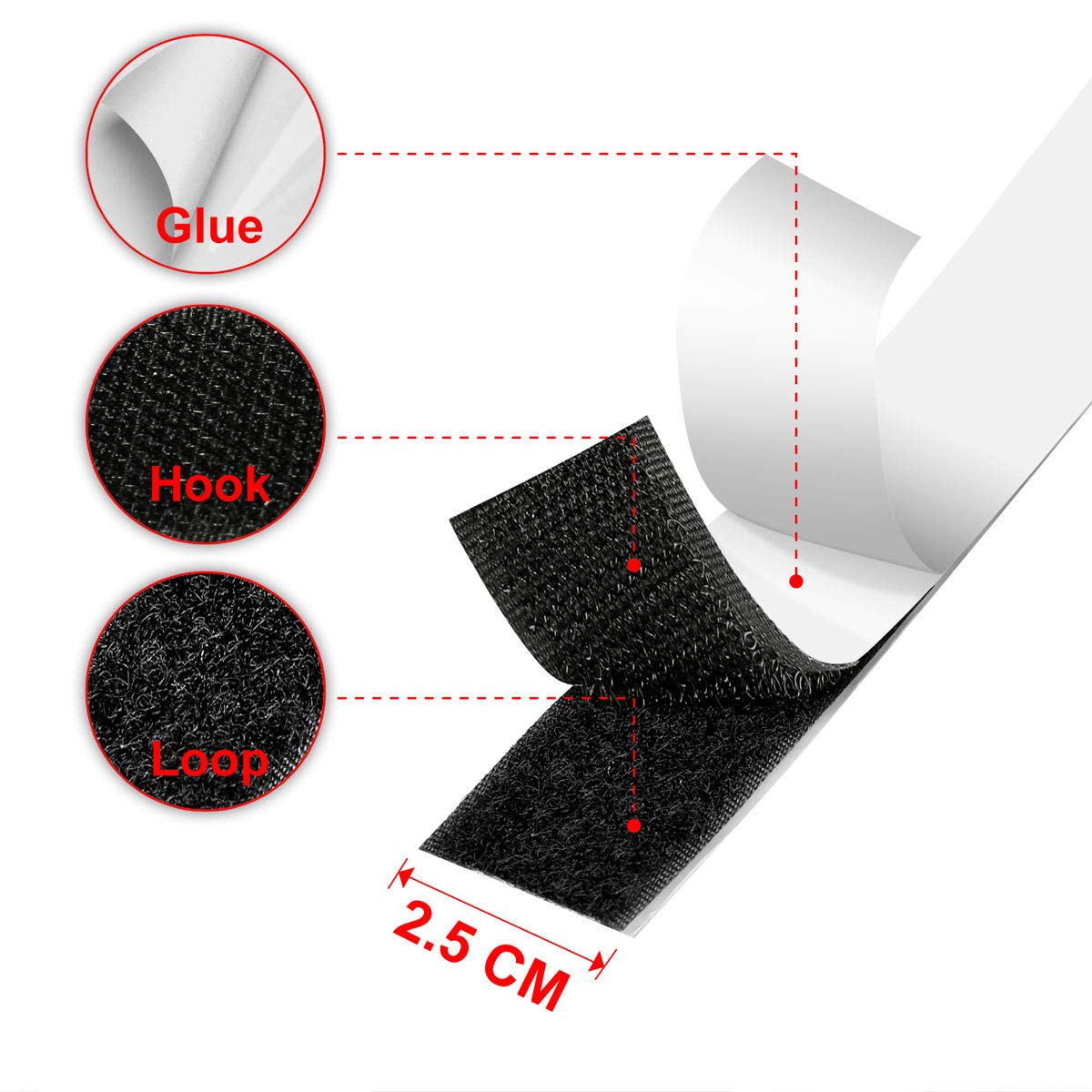 Tiras autoadhesivas de 27 pies x 1 pulgada, cinta de gancho de cierre adhesiva resistente y fuerte, cintas de montaje de tela de nailon para costura, manualidades, bricolaje, uso en interiores o