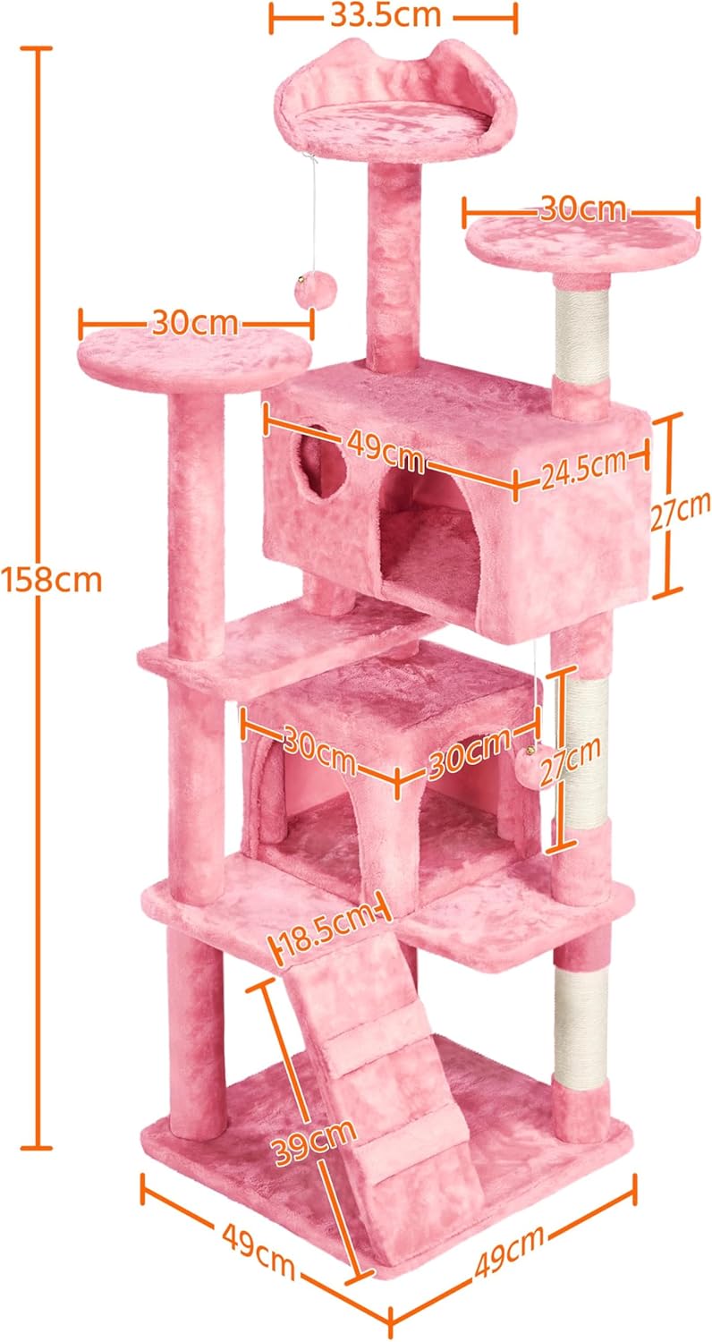 Diagram showing all dimensions of the Yaheetech cat tree in centimeters.