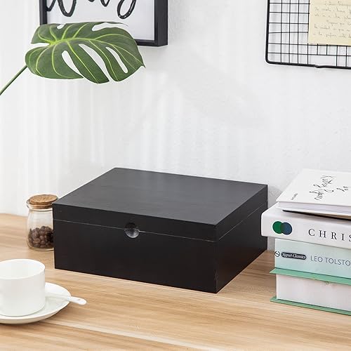 Caja de recuerdos de madera negra rústica, organizador de joyas, gabinete de almacenamiento de escritorio, tapa magnética, organizador de encimera