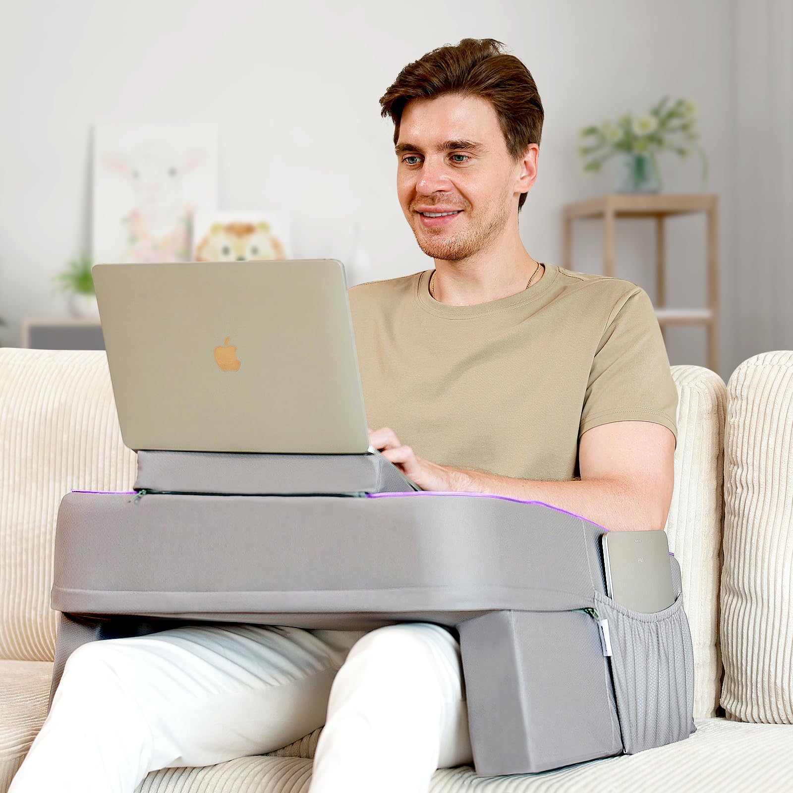 Reading Pillow for Gaming,Lap Desk Pillow for Laptop?Arm Rest Pillow for Reading, Working, Crocheting, Playing Steam Deck Switch or Sitting in Bed,Sofa