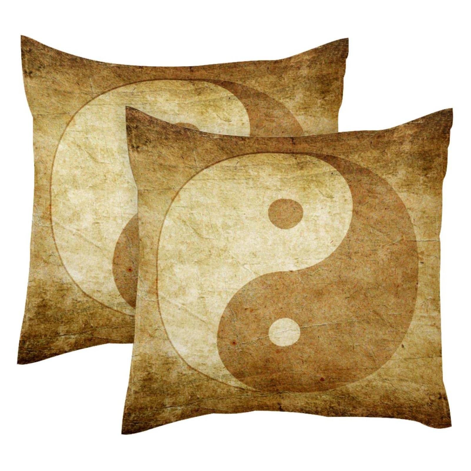 Housse de coussin lombaire Yin Yang potins vintage deco ferme lot de 2