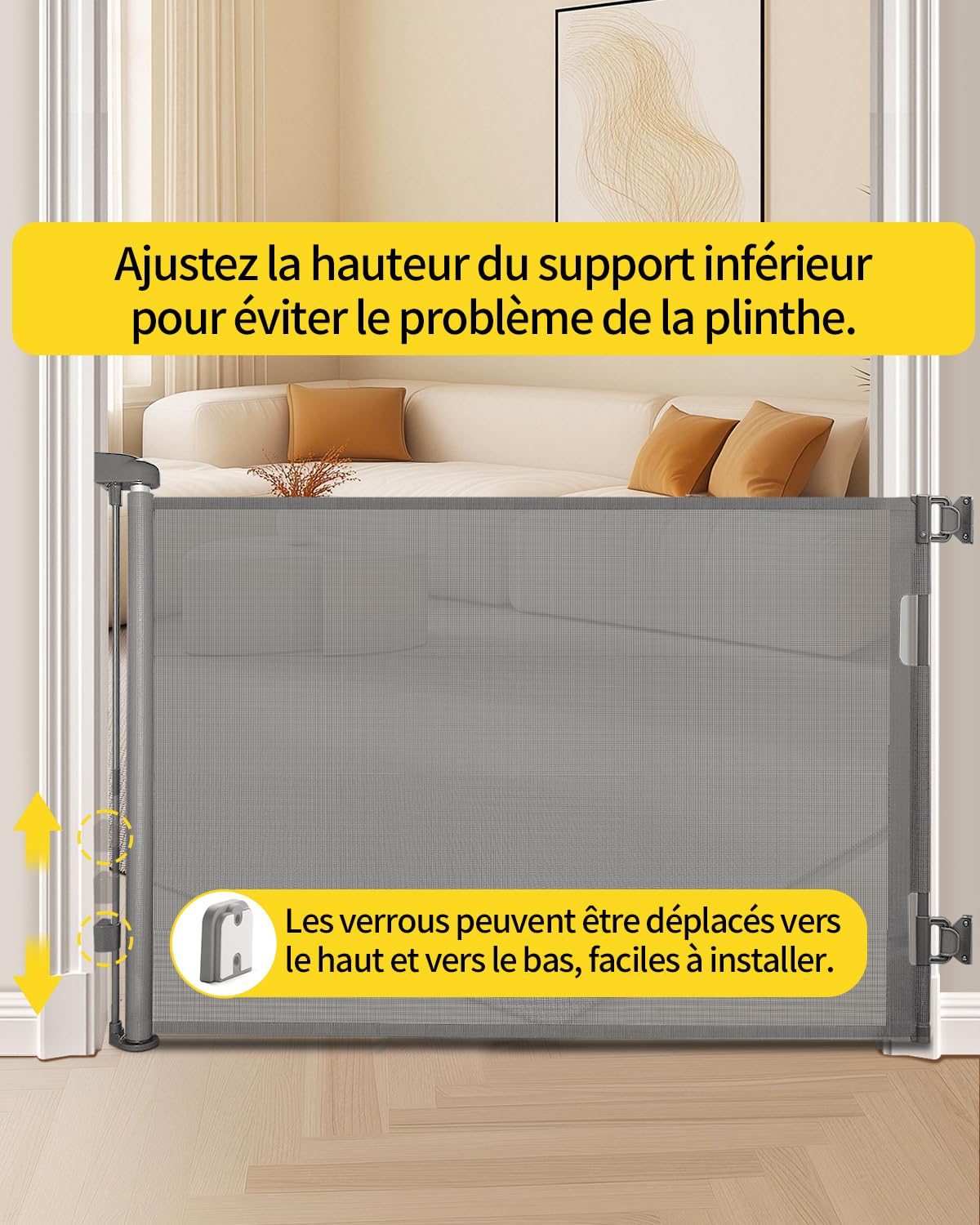 Barrière de Sécurité Rétractable pour Bébé et Animaux Chiens, Extensible de 0-140cm, Porte de Sécurité pour Escaliers, Couloirs et Portes – Utilisation Intérieure et Extérieure gris - 3