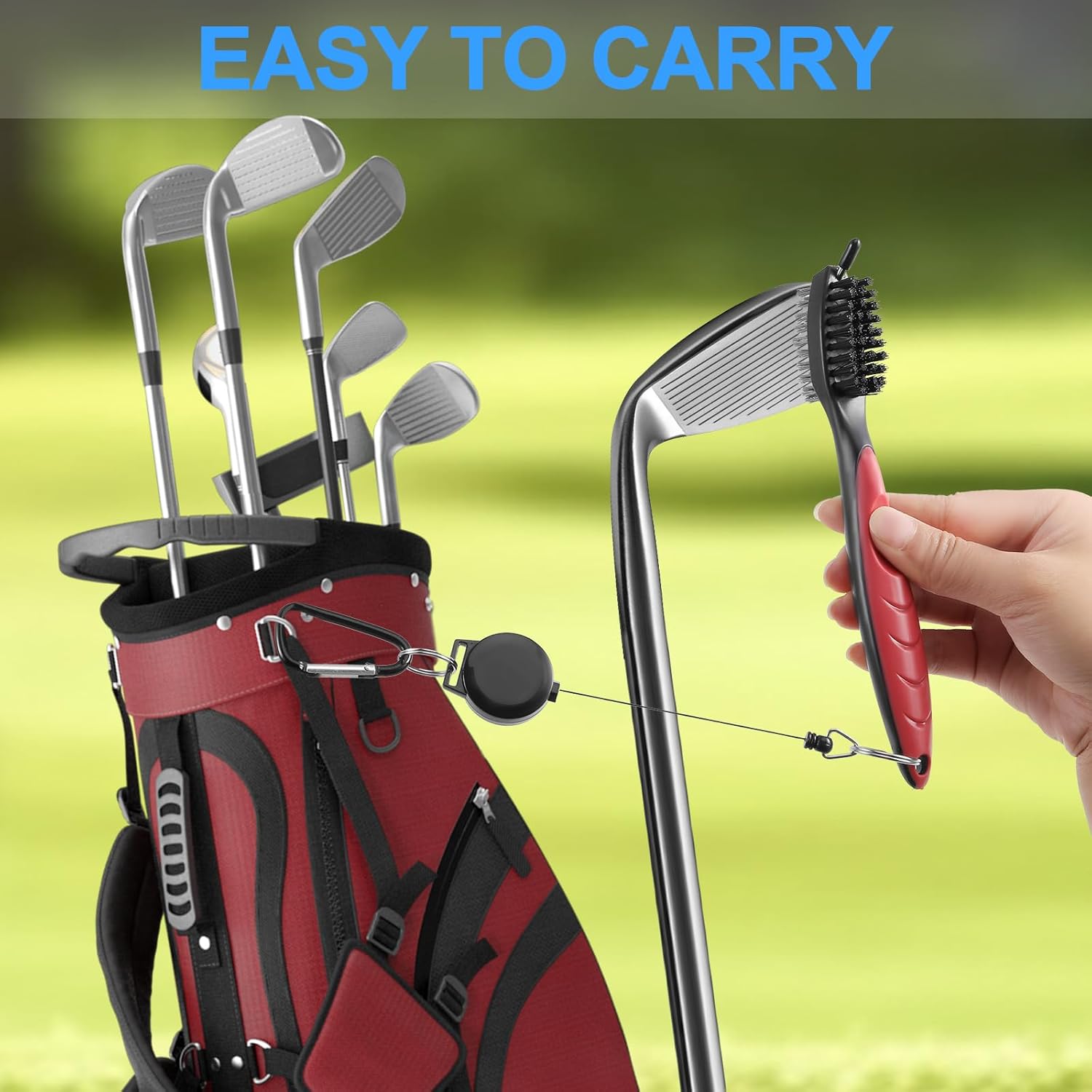 2 Pack Golf Club Brush, Professional Golf Club Cleaner with Retractable Zip-line and Golf Club Cleaner Brush, Handle Comfortable Grip Golf Grooves Cleaner for Easily Attaches to Golf Bag - Image 5