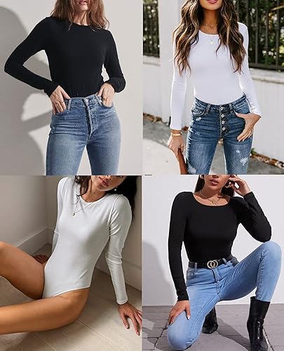 Vista 5 de FeelinGirl Body de manga larga, sin costuras para mujer, hombros descubiertos