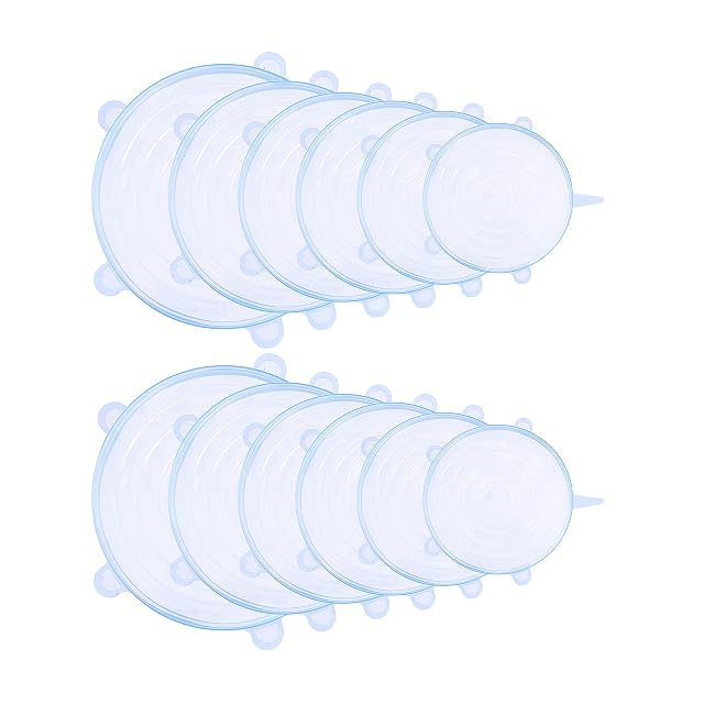 AmazonCommercial Silicone Stretch Lids - Set of 14; Food Containers Covers Fits Multiple Sizes Containers (Round, 6 cm, 9 cm, 11.5 cm, 14 cm, 16 cm, 19.5 cm, 23.8 cm)