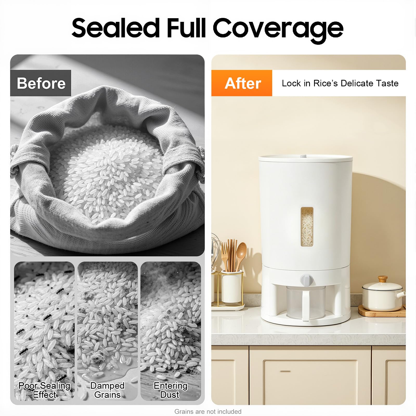 Boîte de rangement de 10 kg - Seau à riz - Grand récipient à céréales scellé avec gobelet - Pour la cuisine, le soja, le maïs