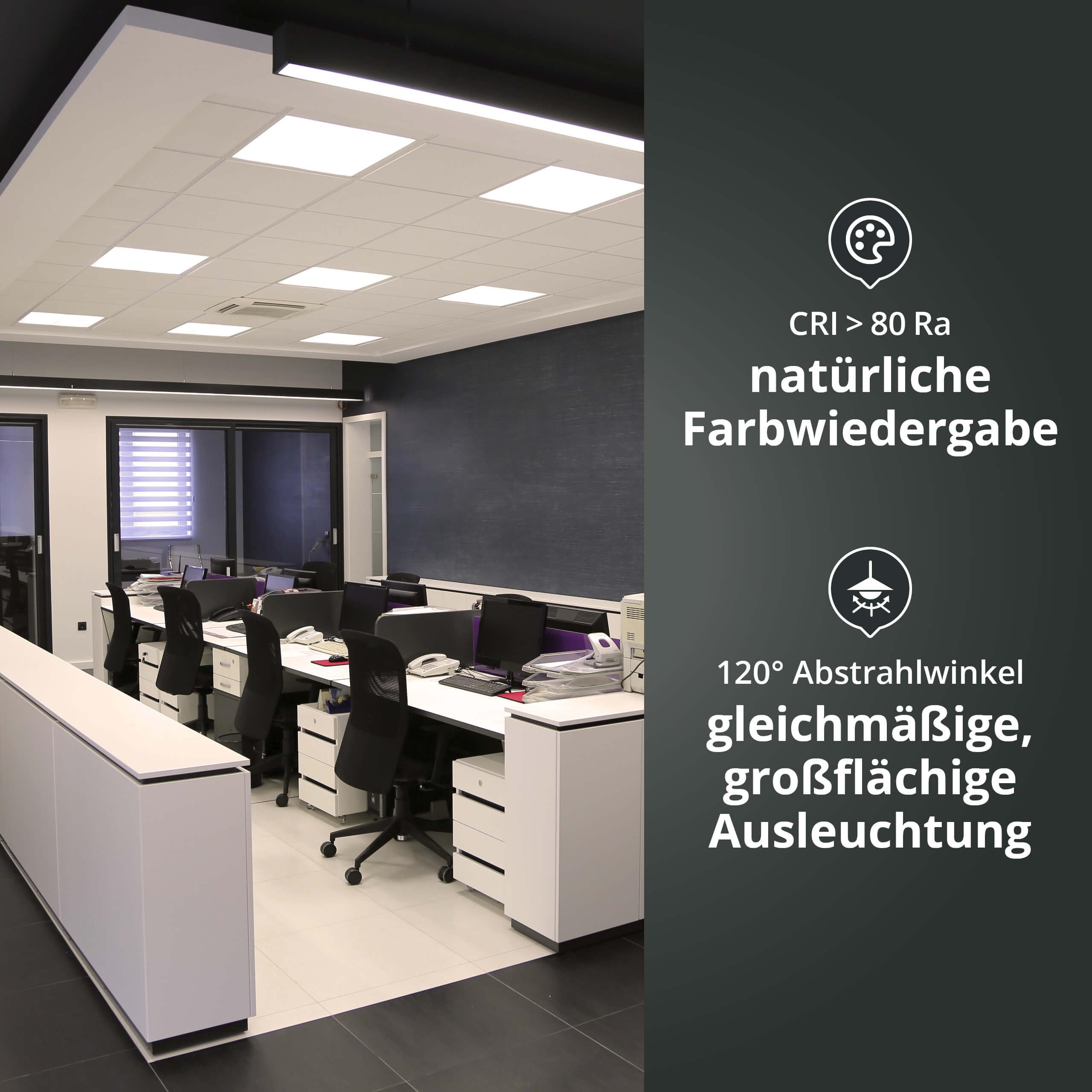 LED Panel 62x62cm 40W 3000K warmweiß 4400lm 110 Lumen/Watt flimmerfrei blendfrei UGR<19 Einbau Rasterleuchte Einlegeleuchte Deckenleuchte Odenwalddecke OWA 620x620x35mm