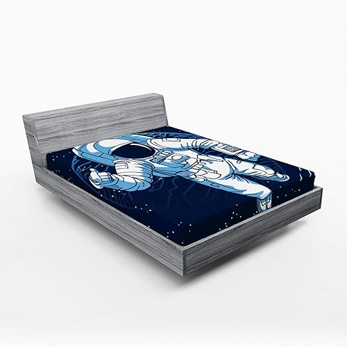 Miniatura 21 de Ambesonne Sábana bajera ajustable con diseño de videojuegos, rayas rojas, diseño retro de los años 90, diseño geométrico, ropa de cama de tela Crema