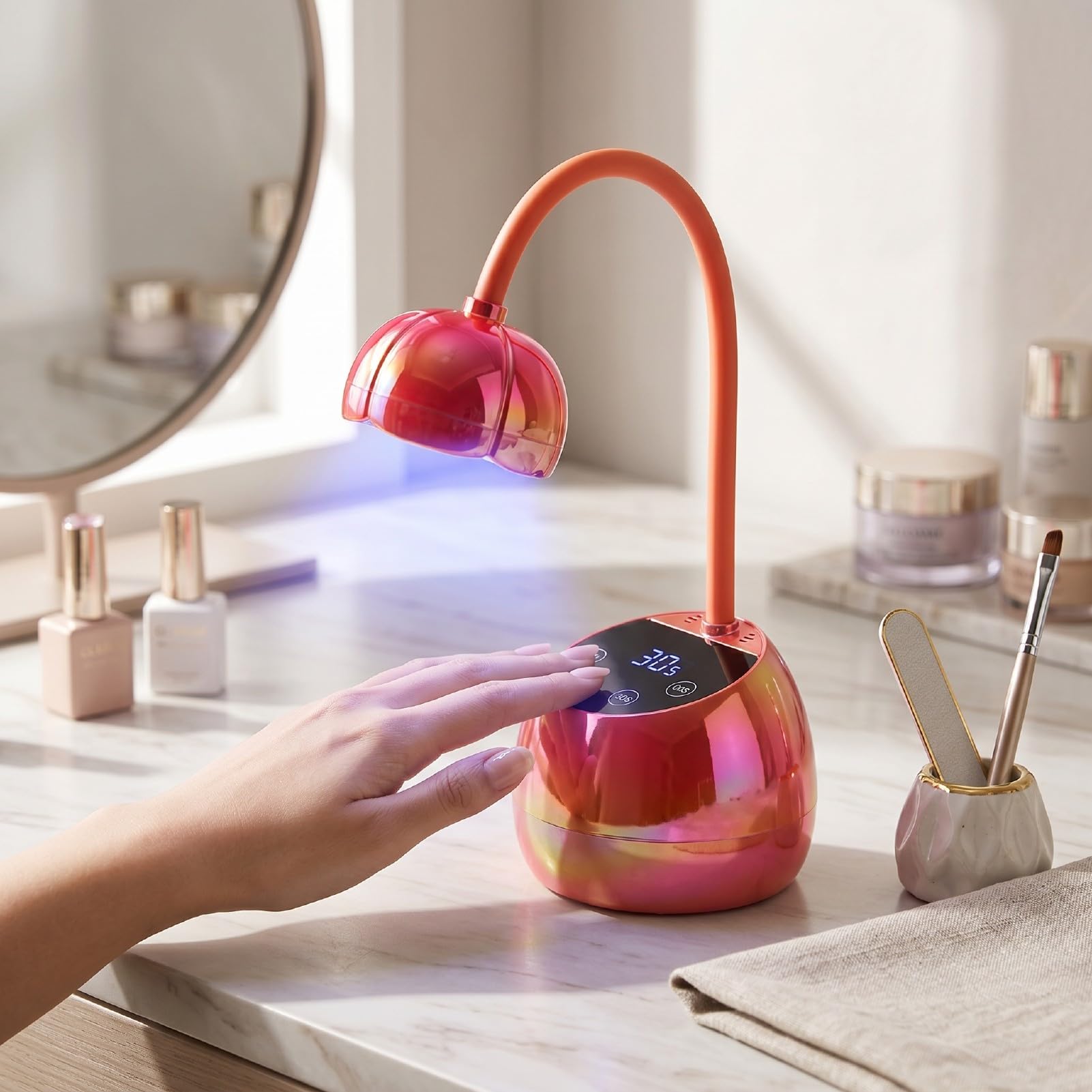 Pongnas Lampada per Unghie Ricaricabile Senza Fili 36 W Lampada per Unghie a LED Senza Fili per Manicure 12 Chip a Doppia Luce Asciugatura Rapida per Smalto (ORANGE)