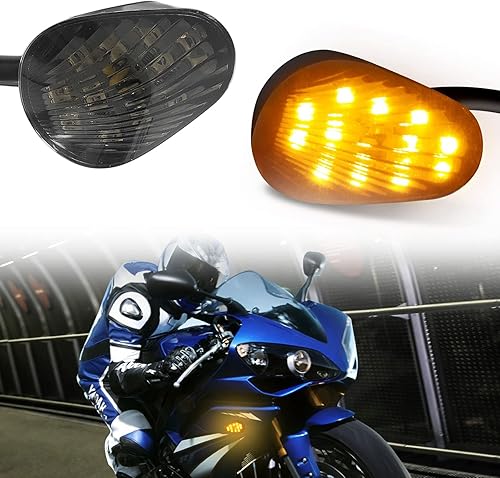 Luz intermitente LED ahumada de montaje empotrado para motocicleta, compatible con Yamaha YZF R1 2002-2008 R3 2015-2016 R6 2003-2016 R6S 2006-2009,