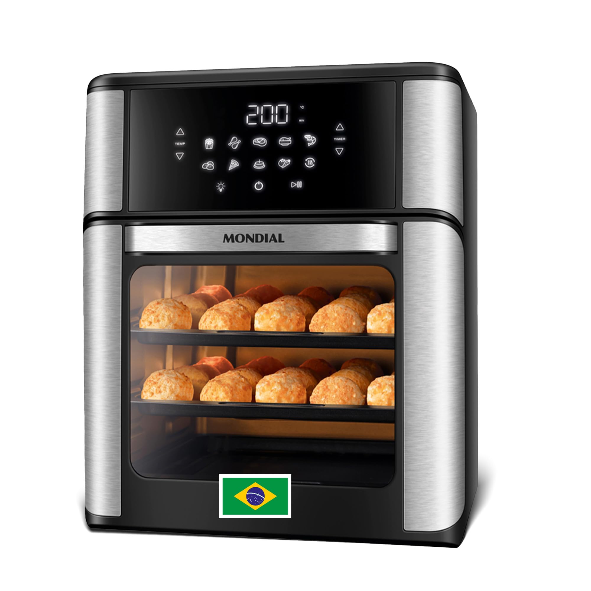 Air Fryer Oven 1800W 12 7QT Capacity Touchscreen Panel Automatic Shut-Off Black Stainless Steel Mondial