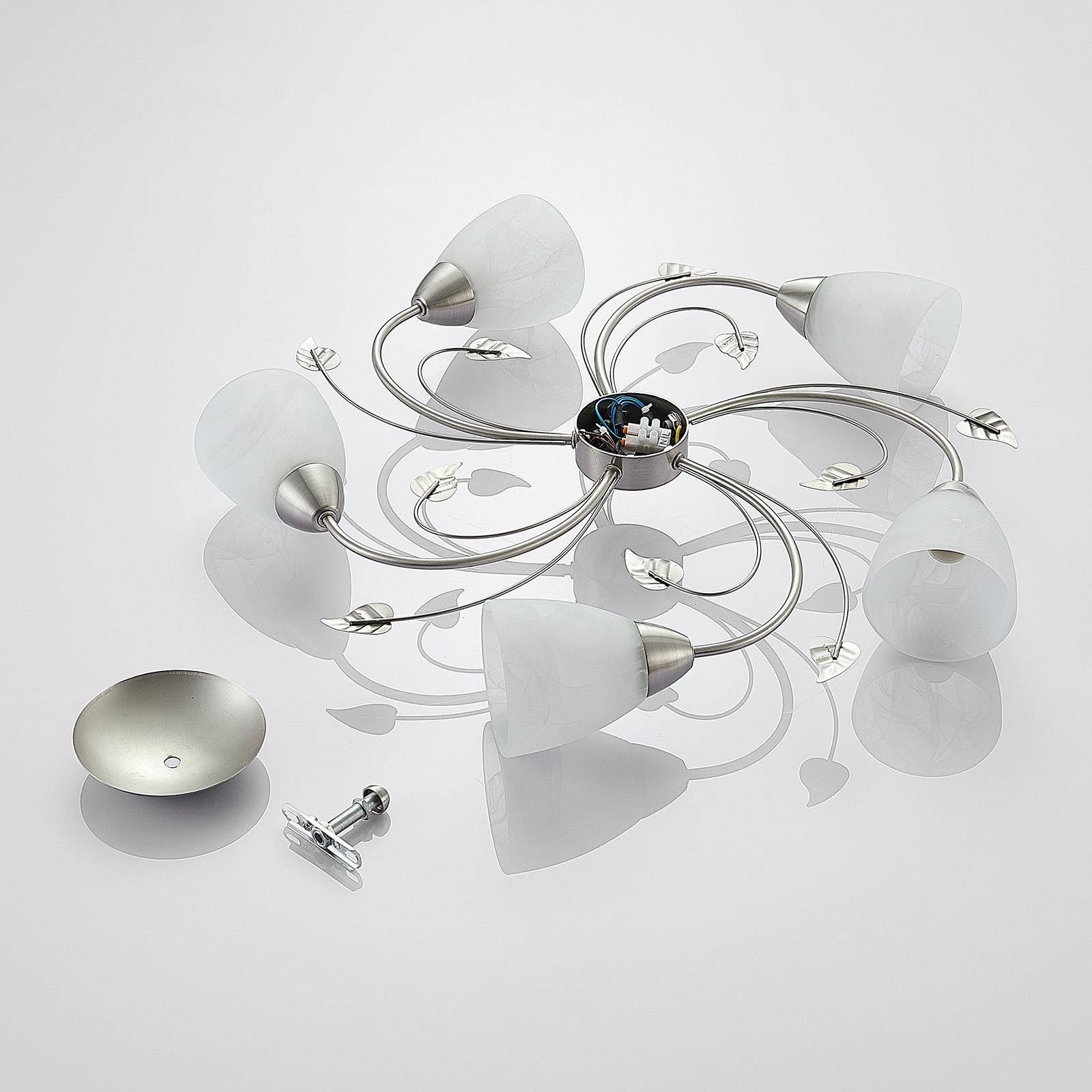 Lindby Romantica Plafoniera Led Soffitto, Lampadario Soggiorno Design Floreale Camera Da Letto Stile Antico Lampada 5 Luci E14 Decoro Foglie e Fiori Metallo Argento