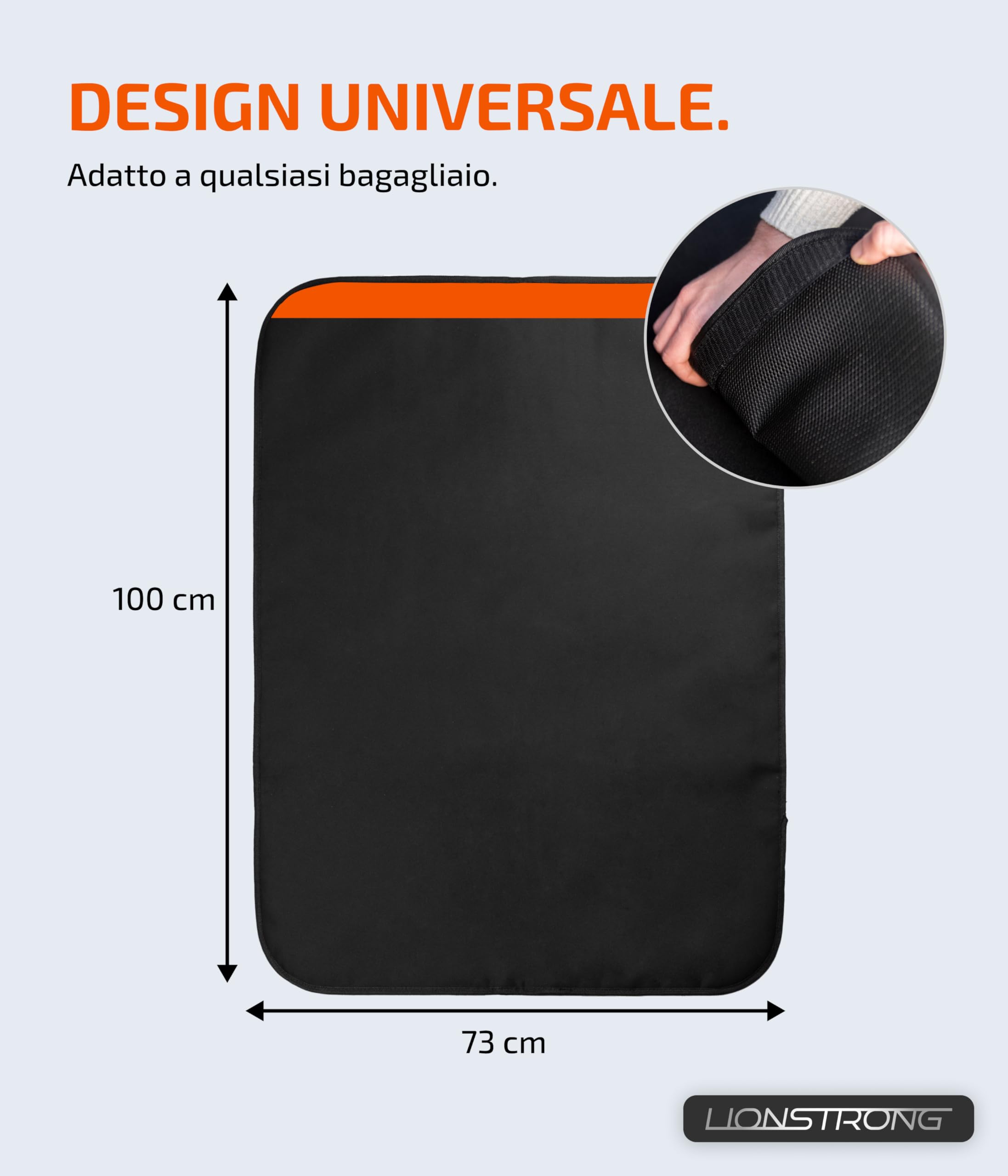 LIONSTRONG Protezione Soglia Bagagliaio Imbottito e Impermeabile – Tappetino Protezione Universale Adatto per Auto da Utilitaria a SUV – Protezione Bagagliaio Cani – Resistente Graffi (100x73cm)