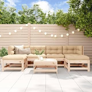 Garden Lounge Set Natural Pine Solid Pine Wood Large Modular Patio Table and Chairs Set Garden Seating Ensemble for Backyard Outdoor