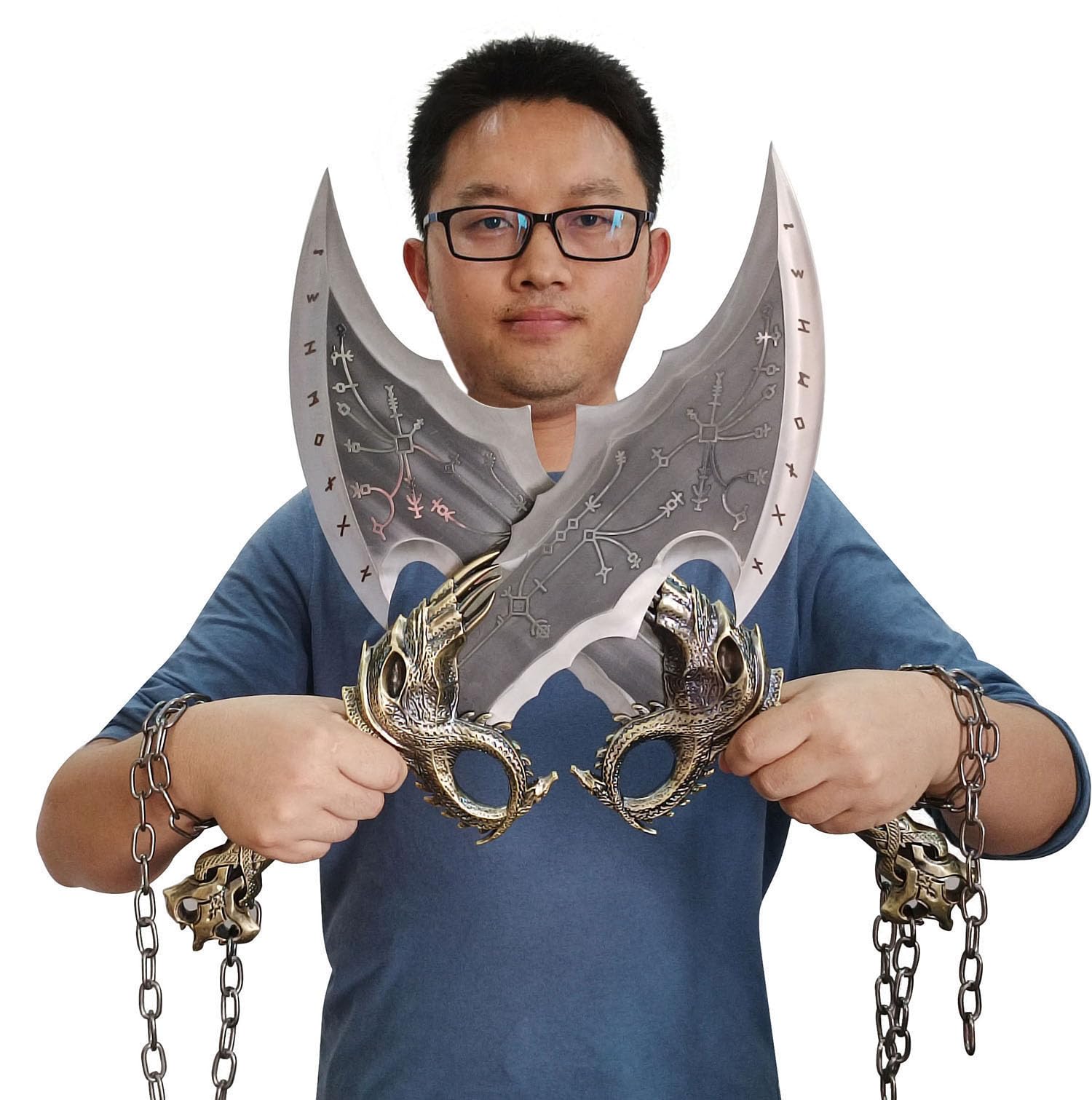 2023 Norse Viking Full Size Swords of Chaos Weapon Metal Kratos Blades of Chaos Exclusive Real Props Silver