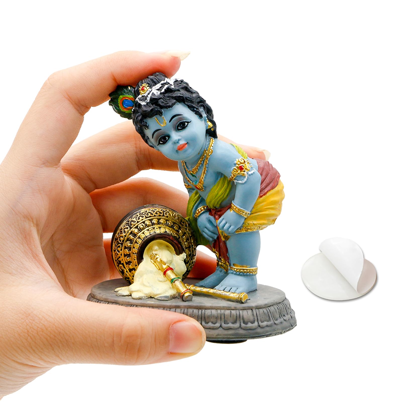 Hindu God Krishna Idol Statue – 3.7"H Small Butter Thief Makhan for Car Dashboard Decor Birthday Diwali Gift Indian Home Temple Mandir Altar Pooja Murti Item Meditation Yoga Room Spiritual Decor