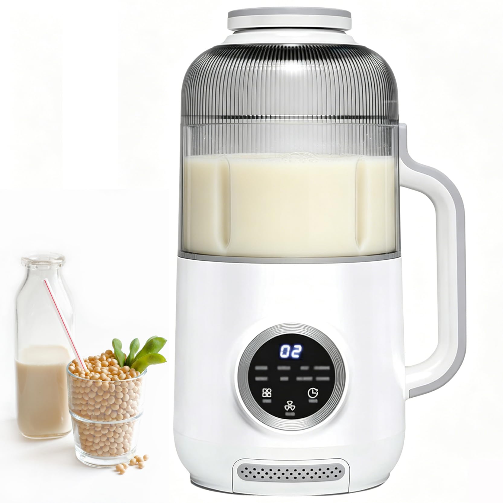 Macchina per latte di soia in vetro, 1200 ml, con 10 lame, timer intelligente per 12 ore, 10 funzioni e pulizia one-touch, per 1-6 persone