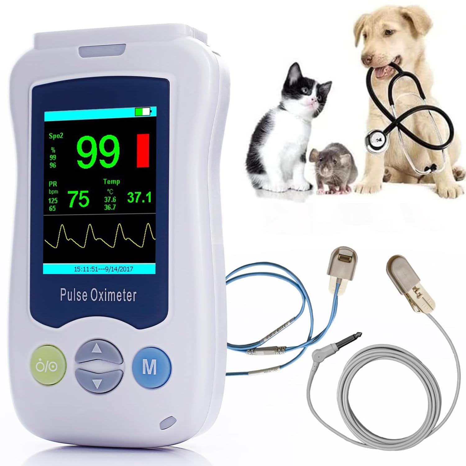 Pulsossimetro Veterinario, Pulsossimetro Veterinario Portatile Con Schermo Da 2,4 Pollici, Sonda Per Orecchio/lingua, Per Il Monitoraggio Di SpO2, Frequenza Cardiaca E Temperatura In Gatti, Cani E Pic