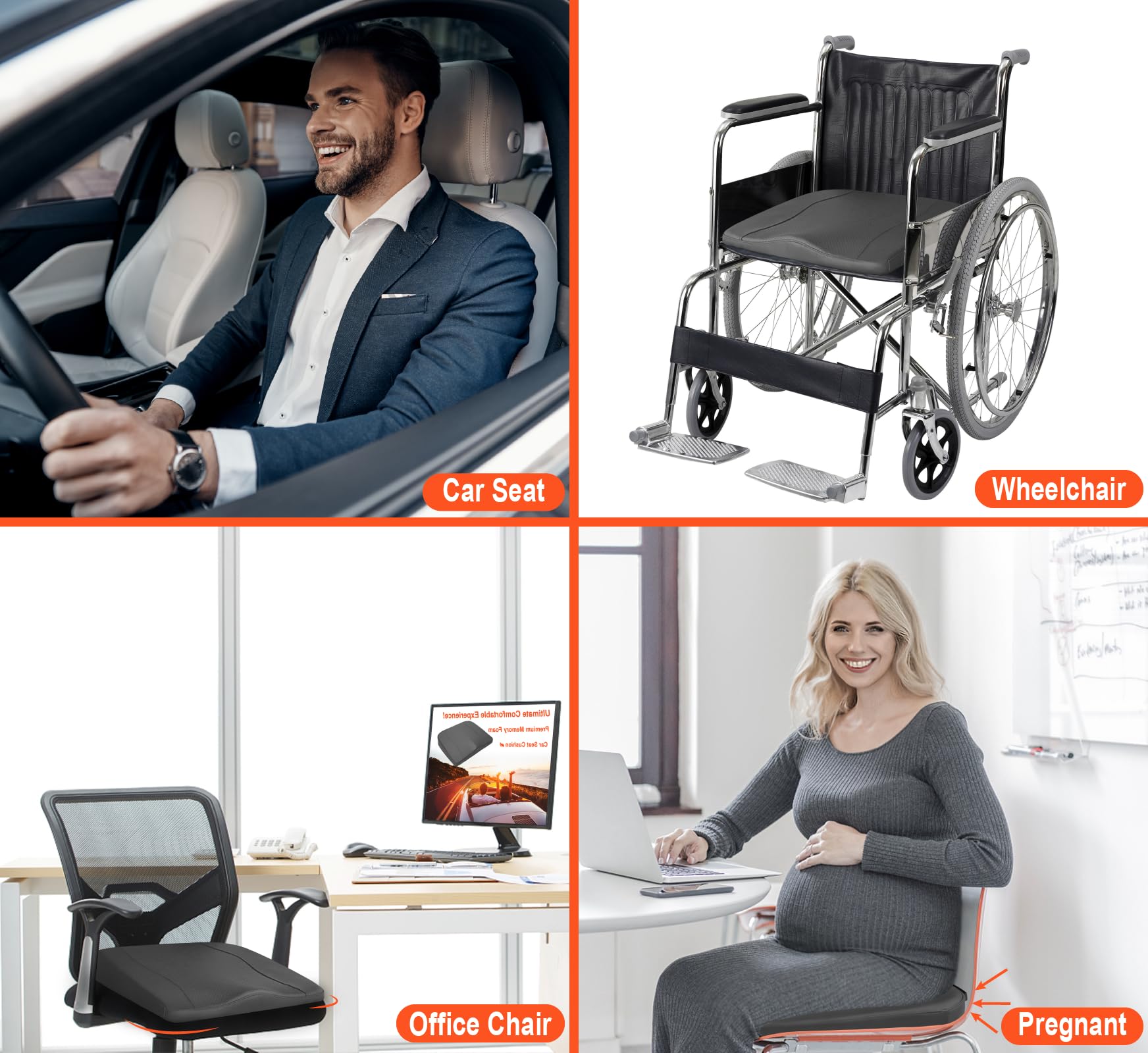 SriGM Coussin de siège de voiture en mousse à mémoire de forme avec dessous antidérapant et