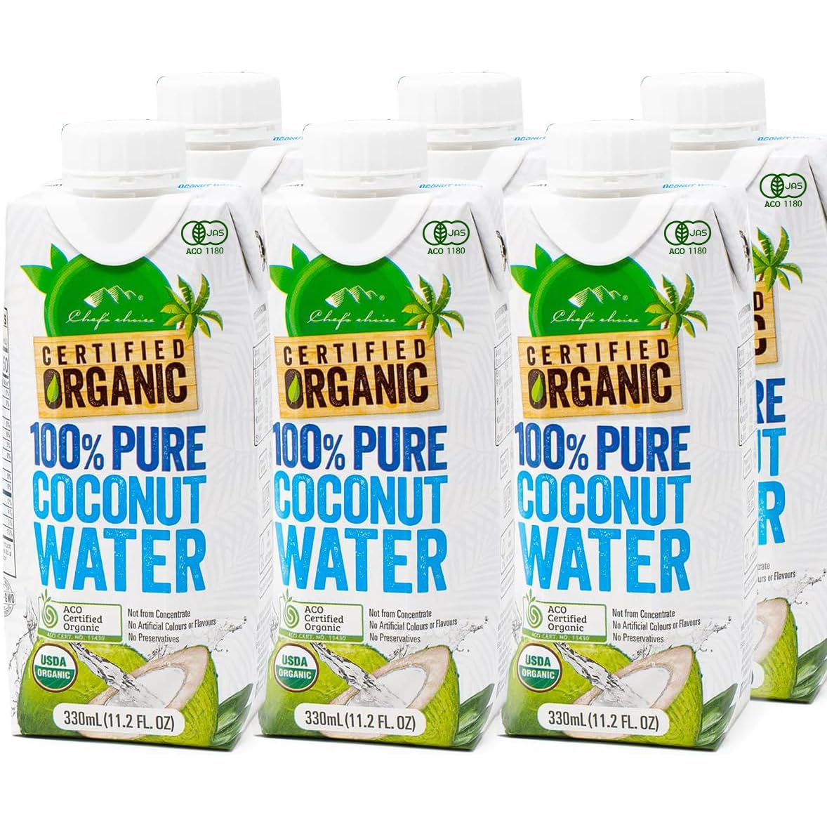 シェフズチョイス オーガニックココナッツウォーター330ml (6本/1箱) 無添加 Organic 100%pure coconut water (6本1箱)