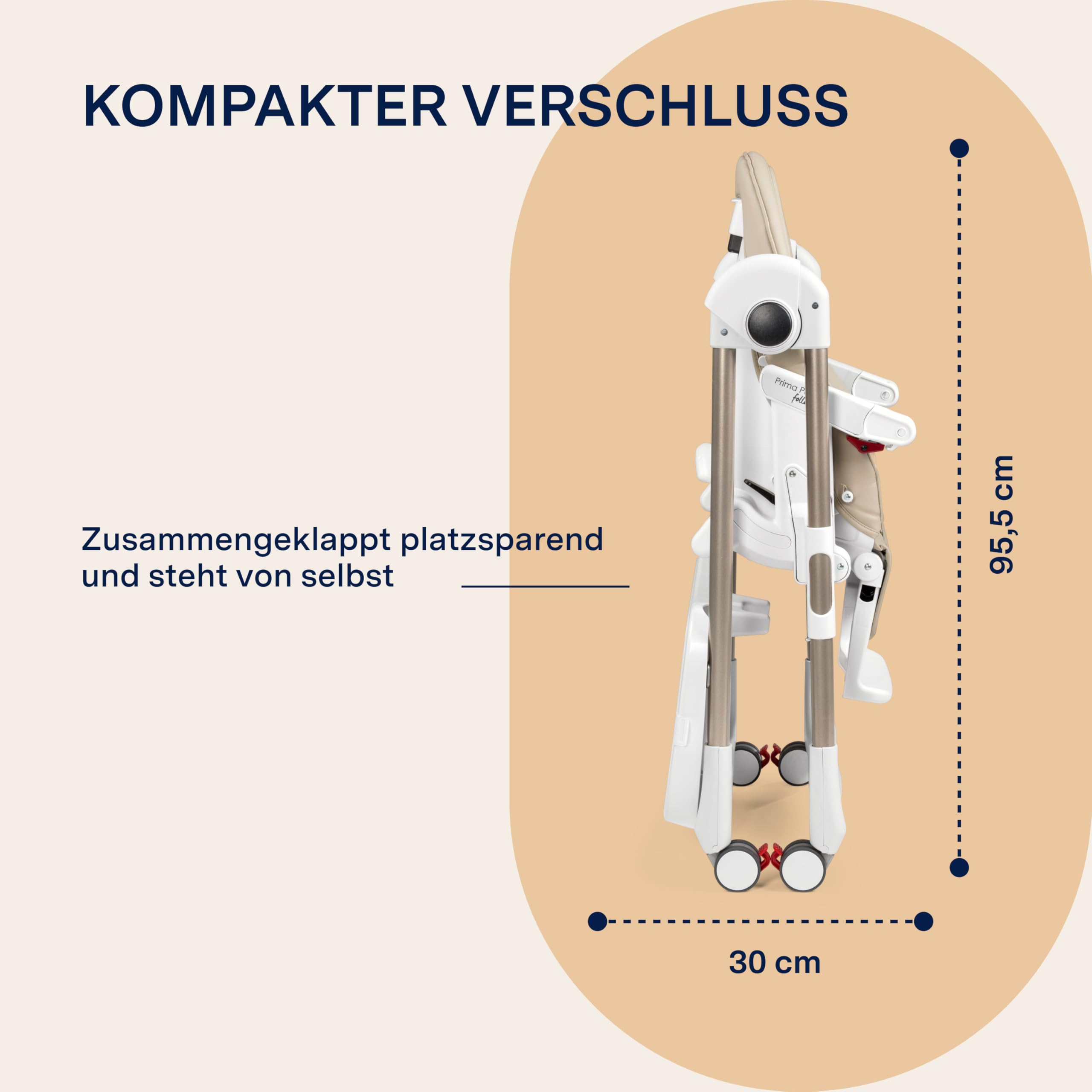 PEG Prima Pappa Follow Me Hochstuhl für Babys, neigbar, Liegefunktion, 4 Räder, faltbar, ultra-kompakt, 0-15 kg