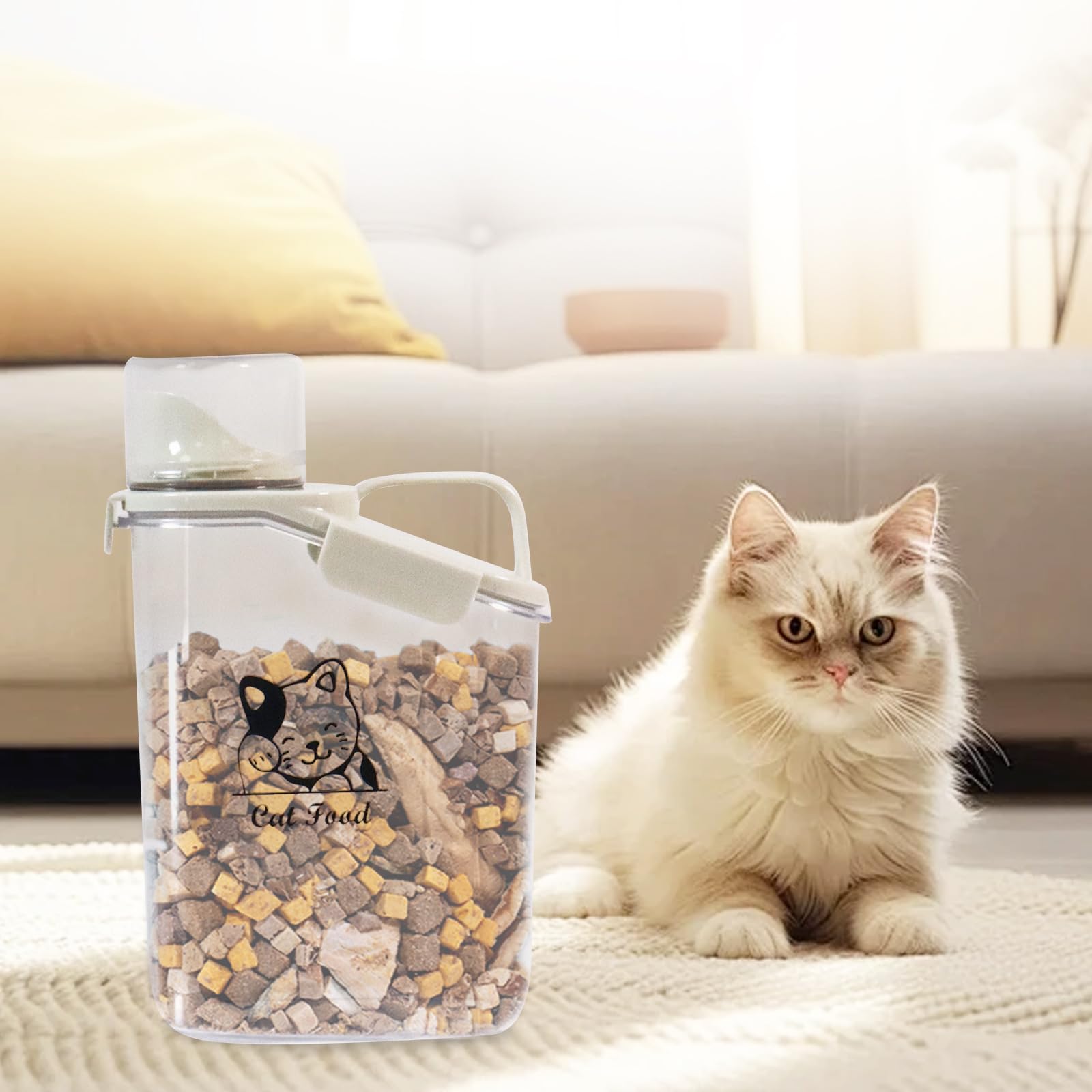 Contenedor Pienso, Para Mascotas,2.8l Transparente Contenedor Comida gatos, Con Vaso Medidor Pienso Cierre Hermético, Cat Food Container Libre De Bpa, Para 3.8 Libras de Comida Paras Mascotas