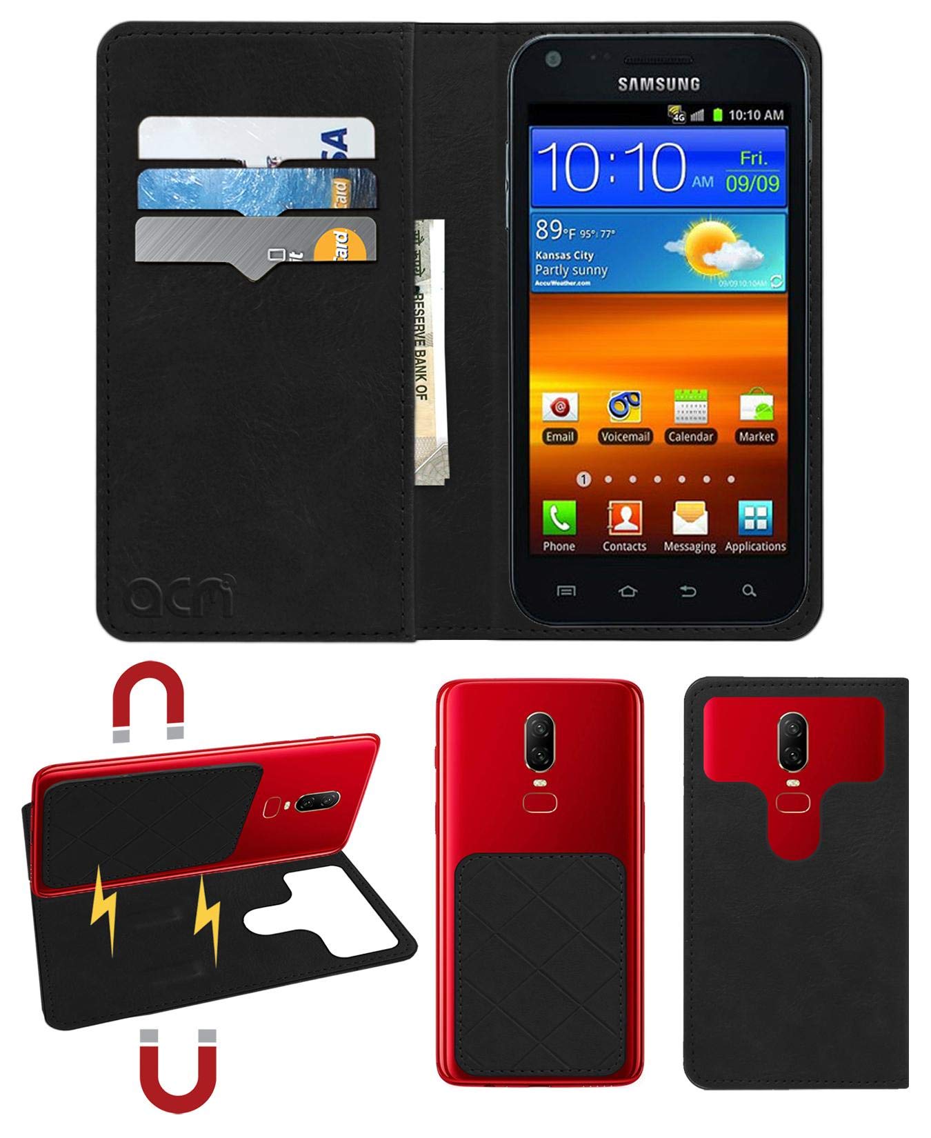 ACM Magic Magnetic 2 in 1 Leather Flip Case/Back Cover Compatible with Samsung Galaxy S2 Epic 4g Touch Mobile Flap Royal Black