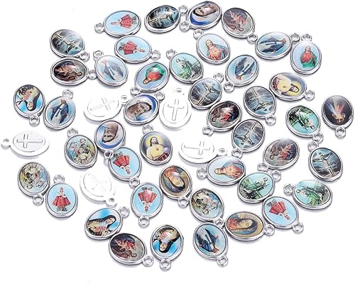 Miniatura 3 de ZHENYIN 100 piezas de medalla milagrosa de la cruz de Jesús, Virgen María, Jesús, ropa religiosa, medallón de San Benito, dijes sueltos para hacer