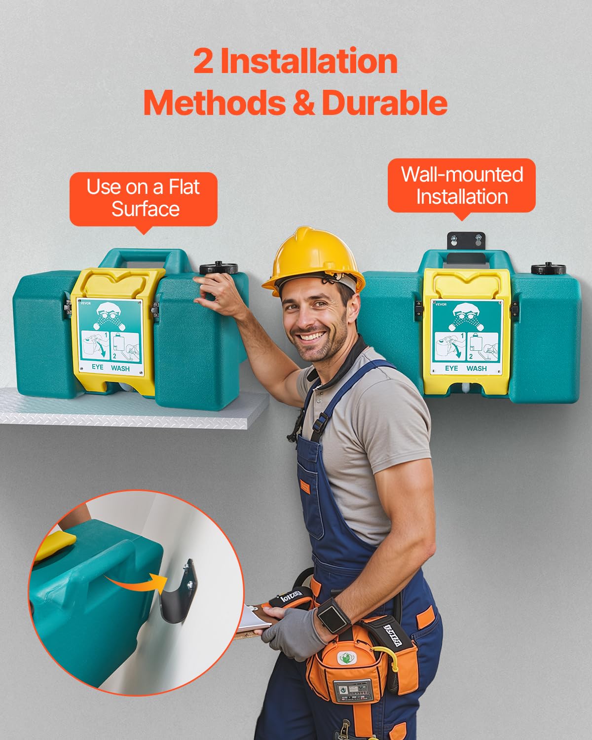 VEVOR Stazione di Lavaggio Oculare di Emergenza 535 x 245 x 355 mm Portatile con 2 Spruzzi