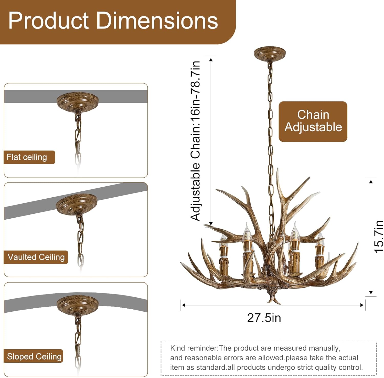 Antlers Chandelier 6 Light,Deer Chandelier Fixtures,Rustic Farmhouse Horn Antler Lighting for Living Room Bedroom Dining Room Kitchen Cafes,Bars,Kitchen Foyer(6 Lamp Arms+ 3 Arms)