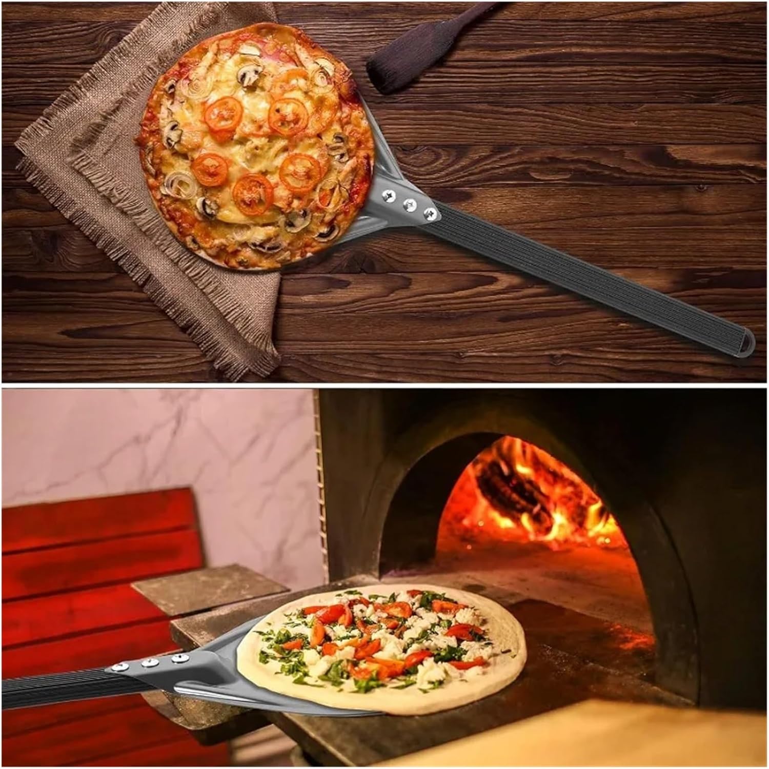7/8/9inch Professional Pizza Spatula Paddle Perforated Aluminum Metal Turning Peel For Homemade Oven Accessories(8Inch silver)
