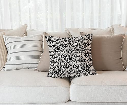 Miniatura 2 de Fundas de almohada con estampado clásico oriental abstracto floral blanco y negro de 18 x 18 pulgadas, funda de almohada decorativa para sofá, funda