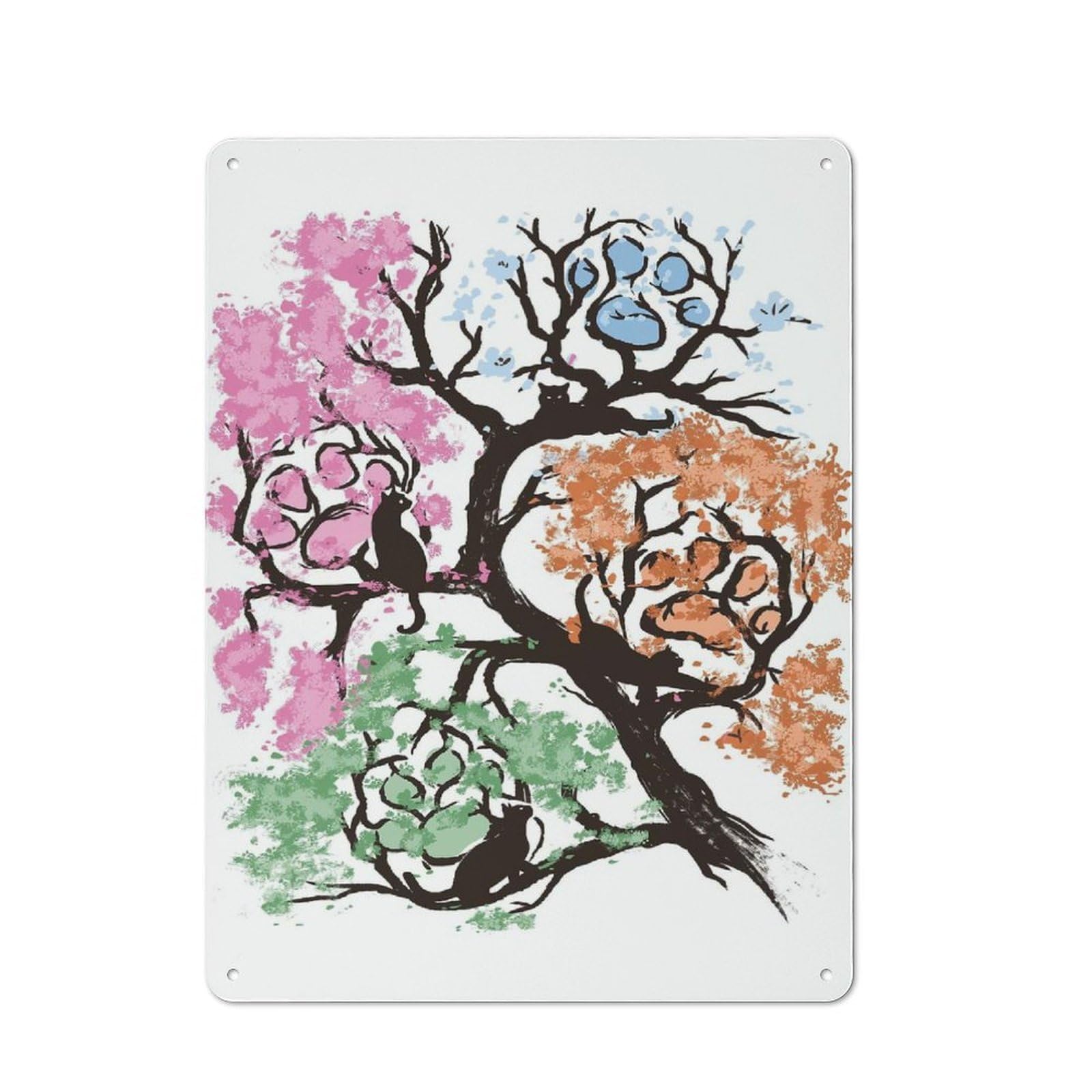 Tin Wall Plaque 40x30cm with Tree of Paws for Café Or Restaurant, Housewarming Present for People Styling Café And Restaurant