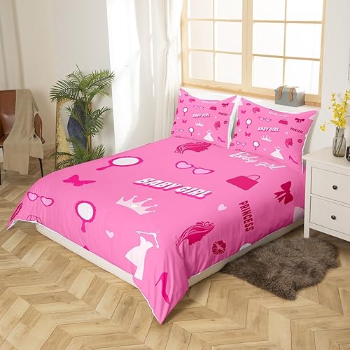 Miniatura 2 de Manfei Juego de funda de edredón rosa femenina, tamaño matrimonial, juego de ropa de cama de 3 piezas de dibujos animados para niños y niñas,