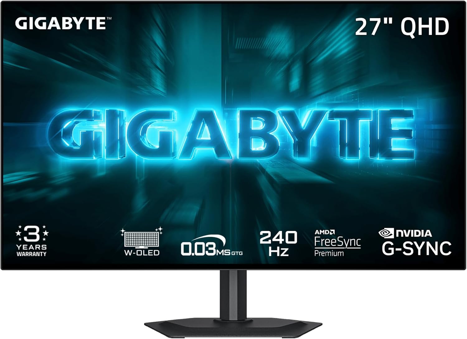 GIGABYTE - GO27Q24G - 27" W-OLED Gaming Monitor - QHD 2560 x 1440-240Hz - 0.03ms GTG - AMD FreeSync Premium, G-SYNC Compatible - HDMI, DP, Type-C - Height and Tilt Adjustable - Black